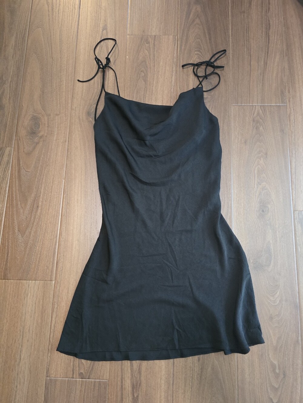 glam Black Cowl Neck Mini Dress with Tie Straps